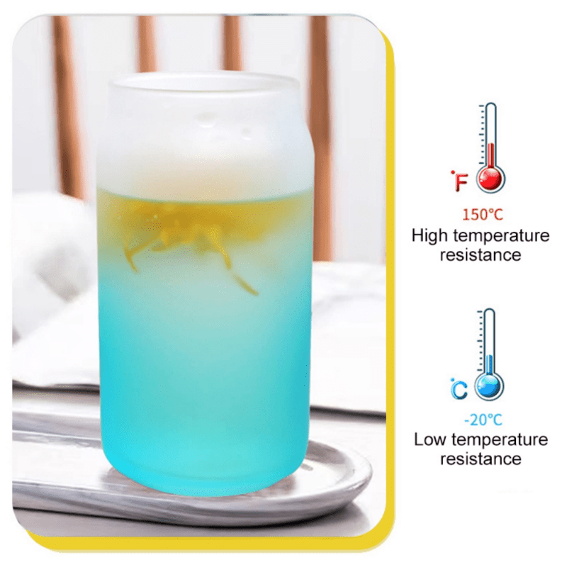 Drinking Glasses with Bamboo Lids and Glass Straw 12oz /16oz Can Shaped  Glass Cups, Beer Glasses, Iced Coffee Glasses