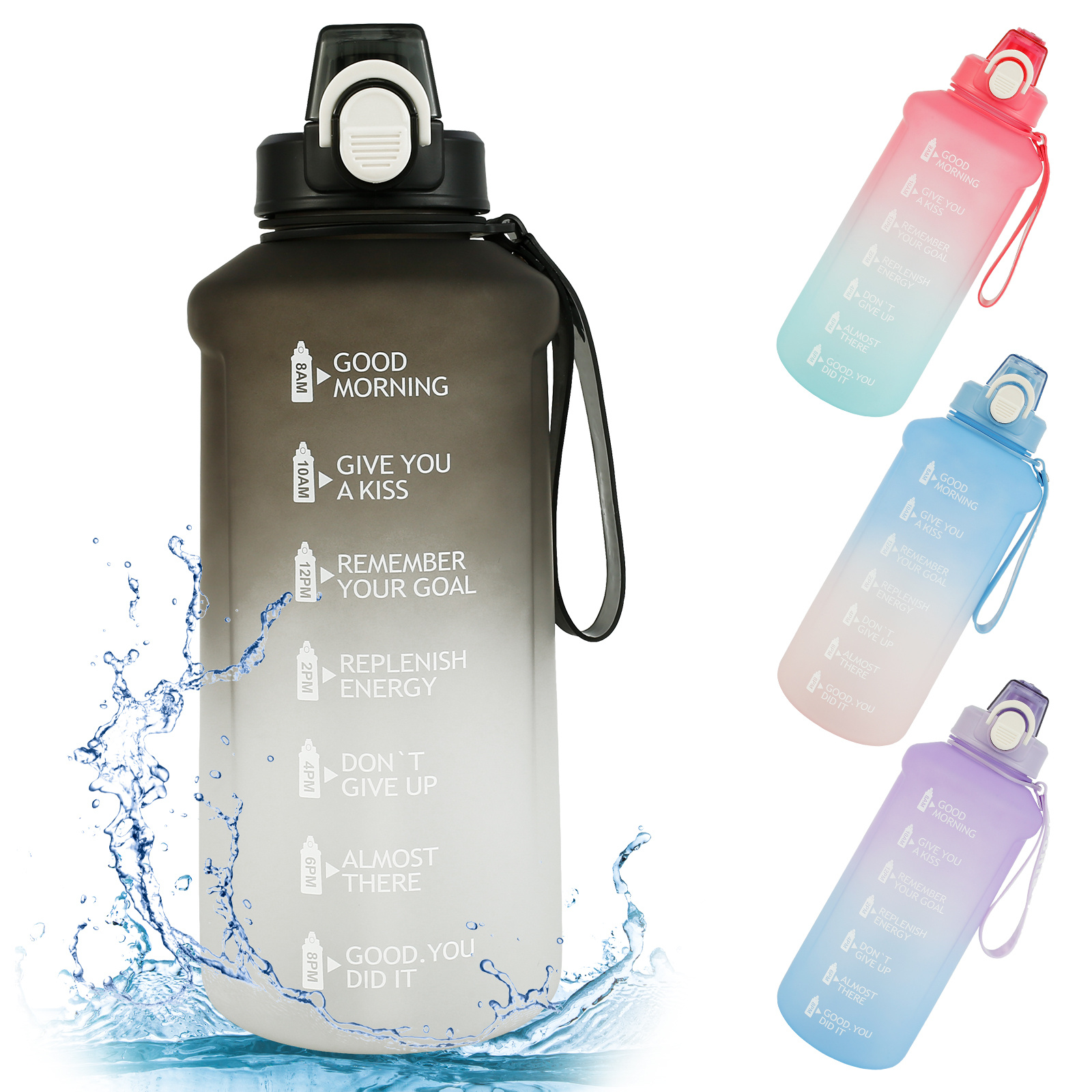 Large Capacity Water Bottle With Straw Time Marker Perfect - Temu