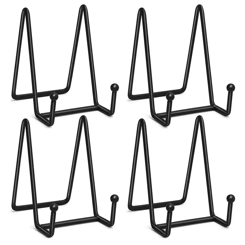 Ouskr Plate Stands for Display, 4 Pcs 4-1/4 inch Plate Holder Display Stand, Metal Iron Picture Frame Holders Stand for Book Photo Small Easels