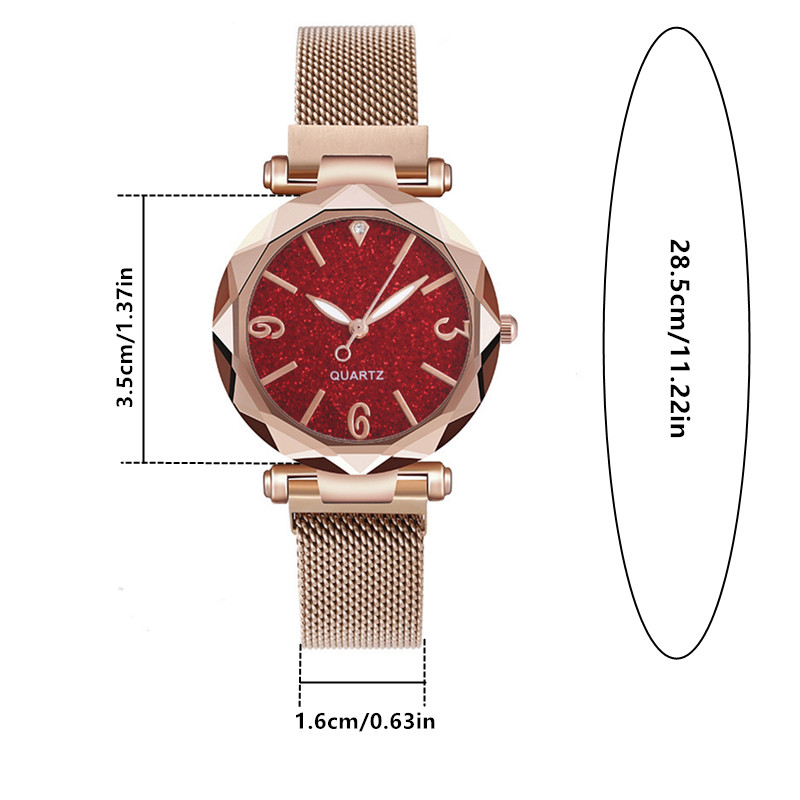 Reloj de Lujo con Pulsera para Mujer - Reloj de Pulsera de Cuarzo Correa  Magnética Rojo