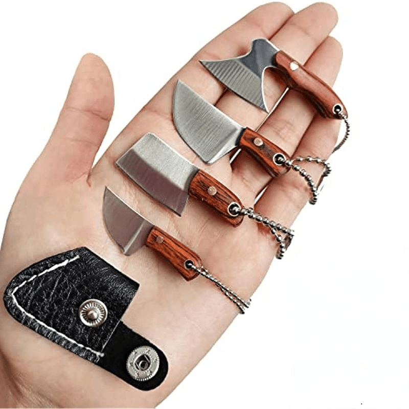 Handmade Miniature Kitchen Knife Damascus Steel Small Knife Box Package  Opener Pendant With Leather Sheath 