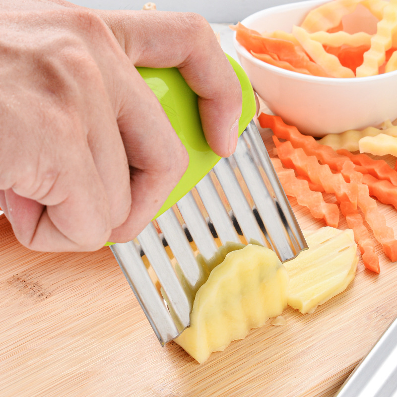 Crinkle Cutter Wavy Vegetable Potato Chip Slicer Knife Stainless Steel Tool  