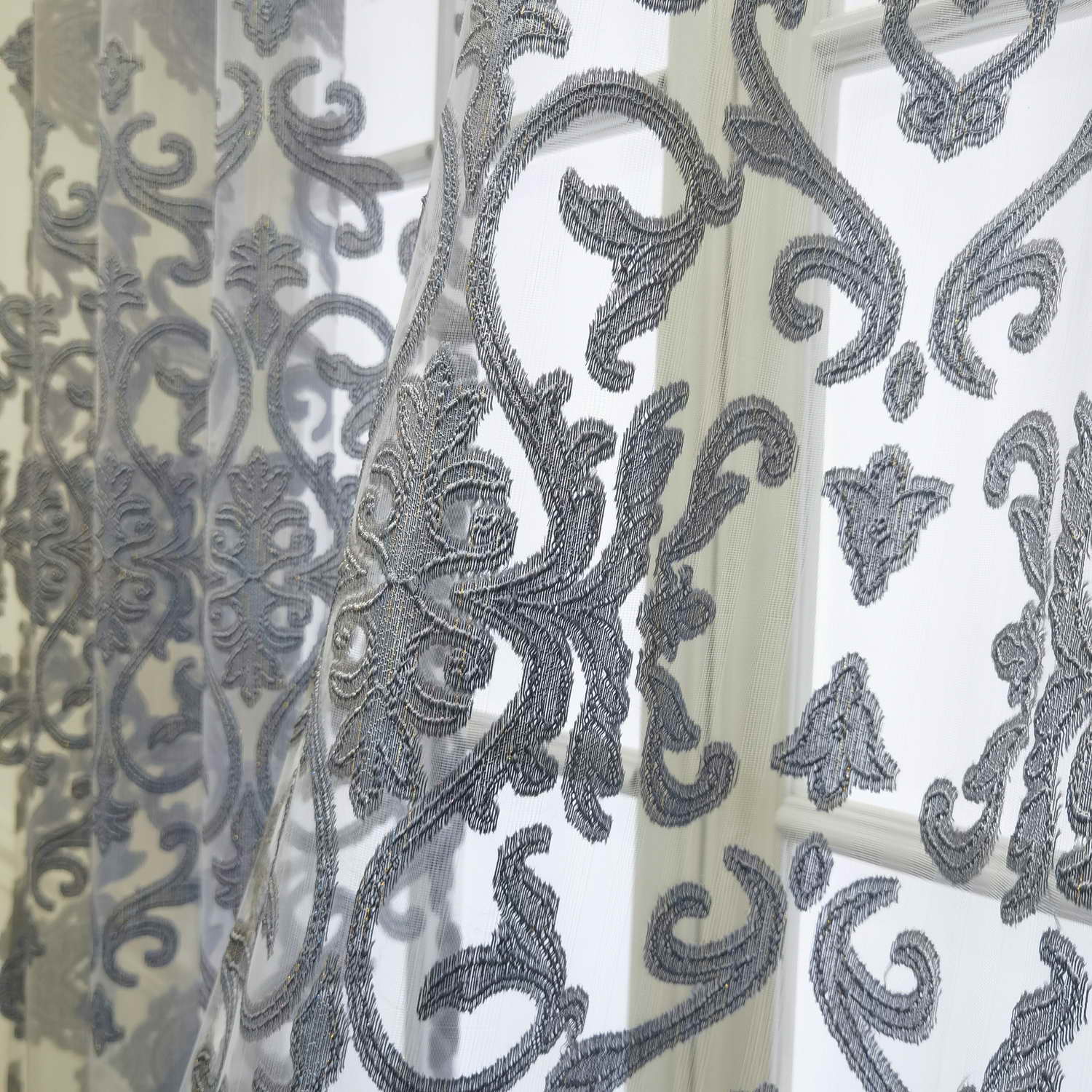 Luxus Germany Jacquard Temu - 1pc Vorhänge Sheer Fenster Vorhänge Grau