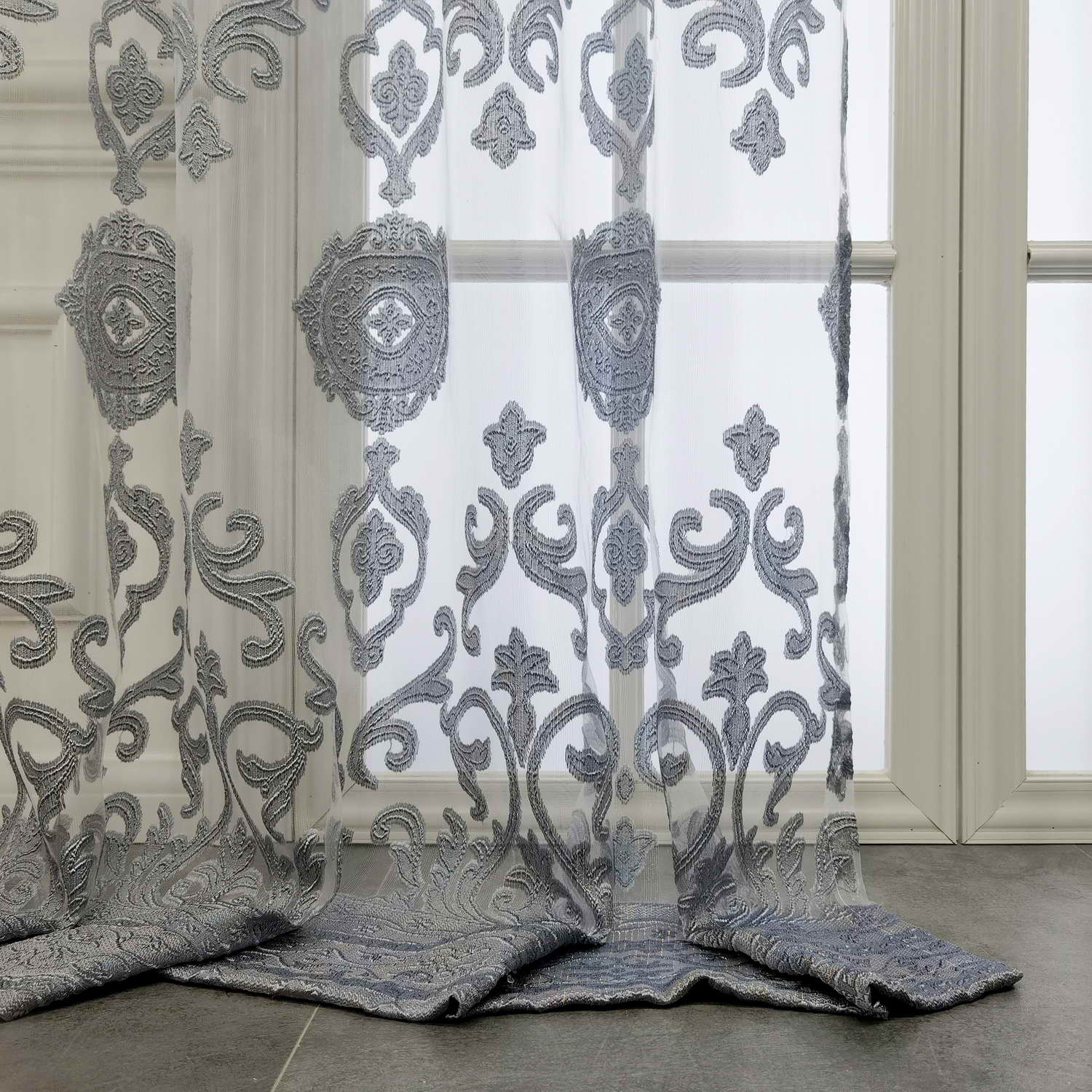 1pc Luxus Sheer Vorhänge Grau Germany Jacquard Temu Vorhänge - Fenster