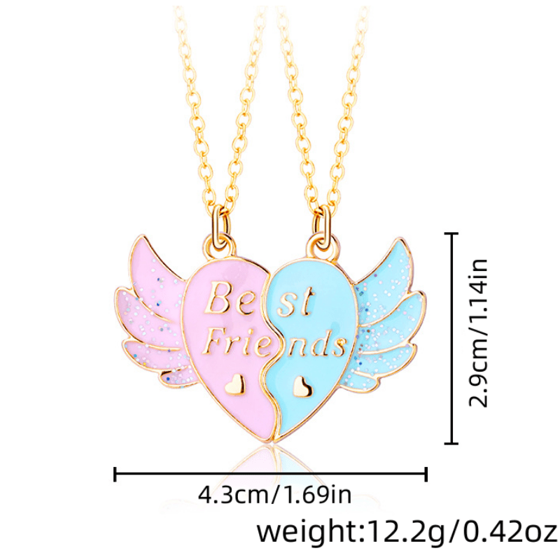 2pcs/set Magnetic Angel Wings & Heart Charm Necklace BFF Necklaces For Best  Friends