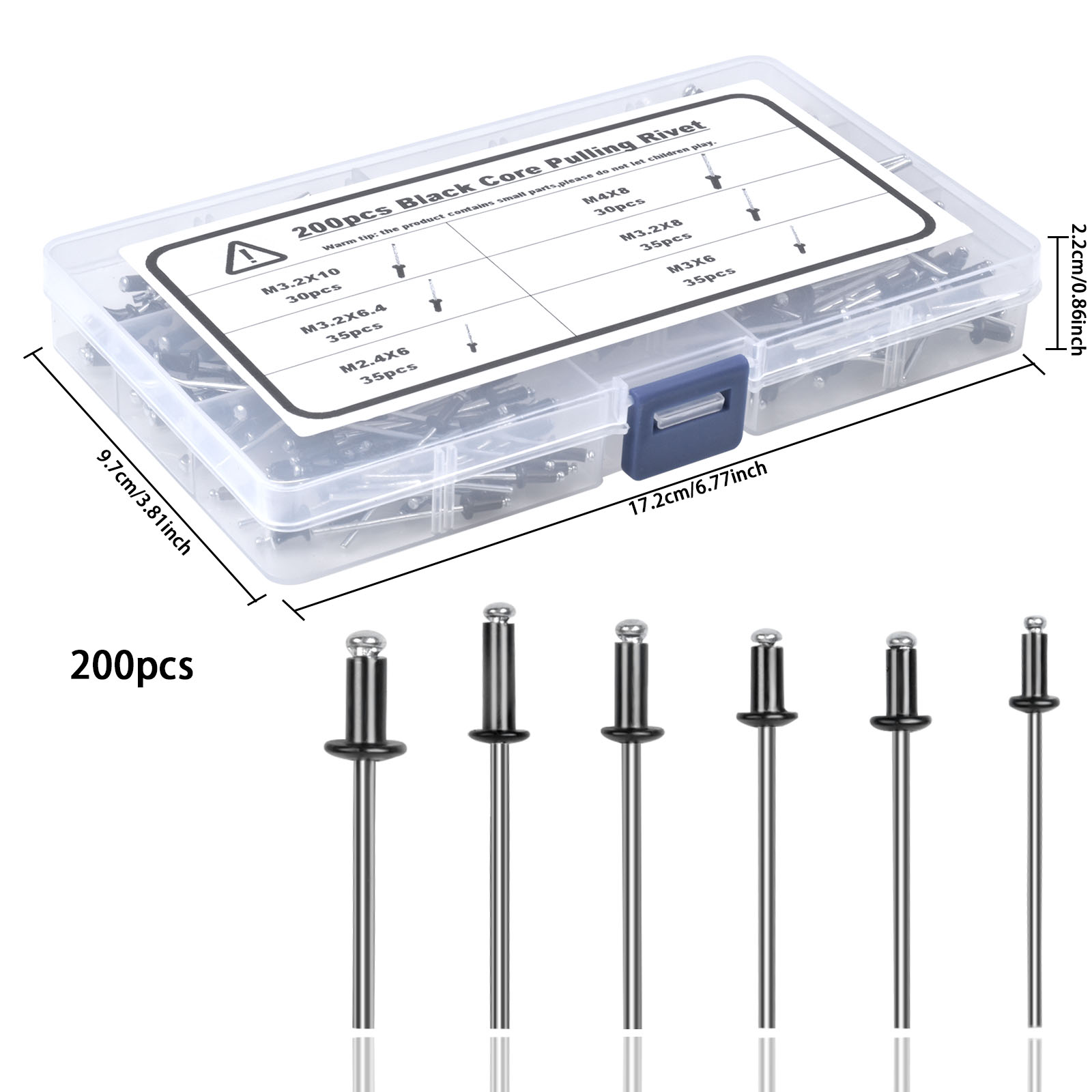 200 Stück Aluminium Blindnieten, Popnieten Sortiment, Blindnieten Schwarz  Mit Aufbewahrungsbox, Kopfnieten Für Metall, Holz, Kunststoff, Aluminium  Blindnieten S, 24/7 Kundenservice