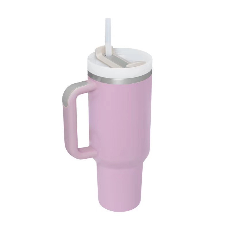 40oz Pink Dune Cream Tumbler With Handle, Insulated Lids, Straw