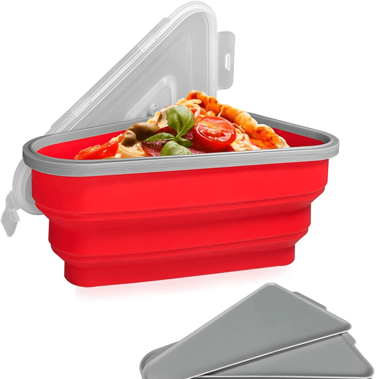 Pizza Slice Storage Leftover Container Expandable Reusable w/ 5