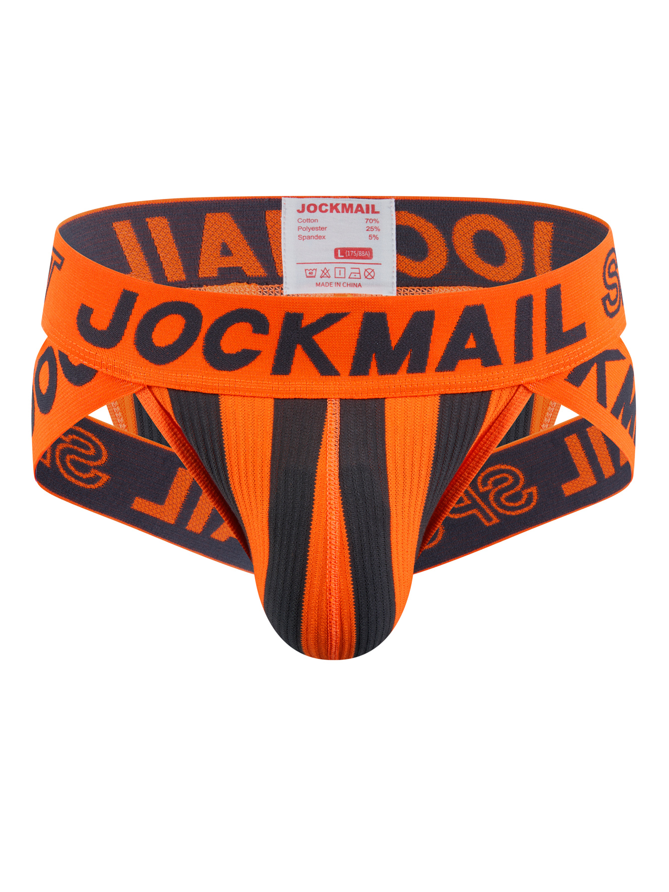 Gym Men Orange 2 waistband workout jock strap jockstraps underwear L XL  2XL