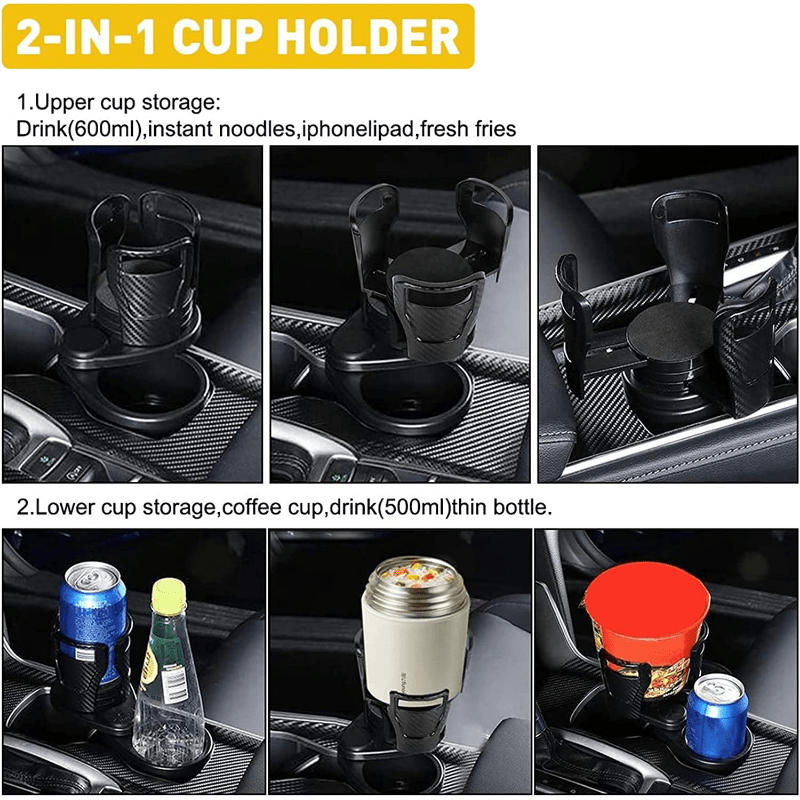 Multifunctional 2 In 1 Car Cup Holder 360° Rotating Adjustable Car Cup  Holder Expander Adapter Base Tray For Snack Bottles Cups