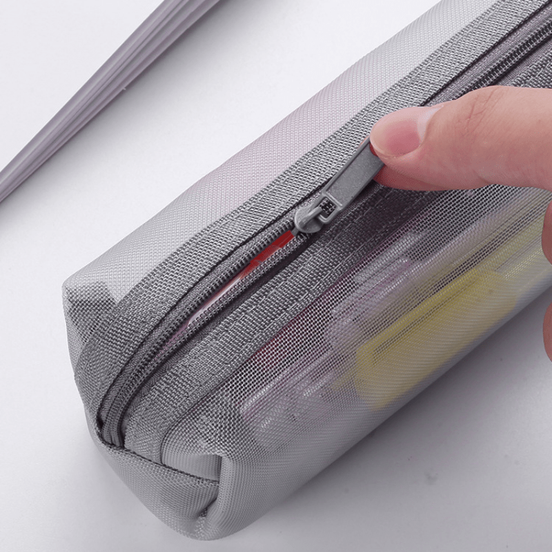 1pc Minimalist 3d Transparent Mesh Pencil Pouch (white Label) Organizer,  Large Capacity Stationery Case For Students Exams