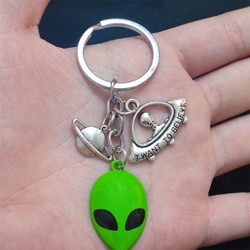 Glow In The Dark Alien Keychain, Black light Keychain, Key Ring