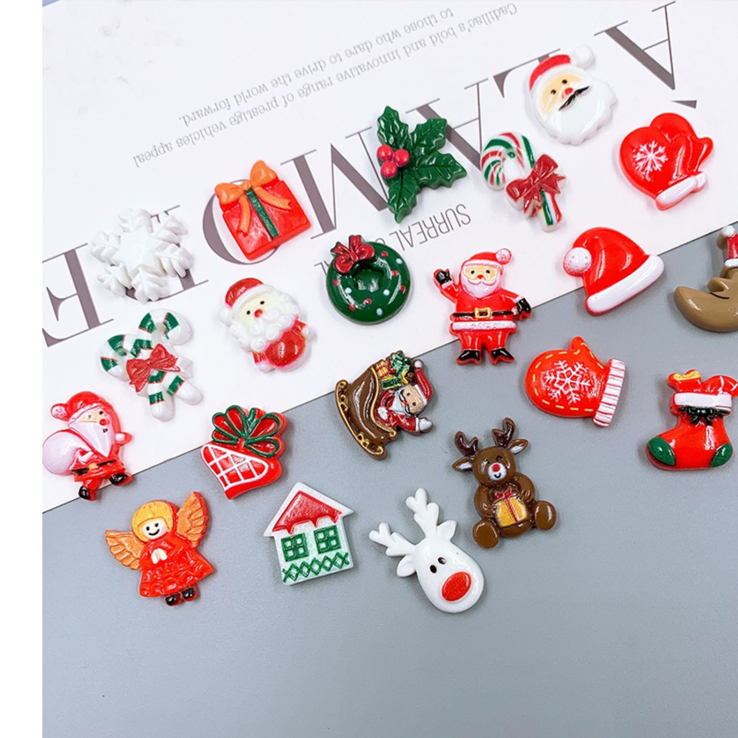 20 50 100pcs christmas assorted craft resin ornaments miniature ornaments santa snowman   resin decoration for craft making ornament scrapbooking diy crafts for stocking stuffers details 1