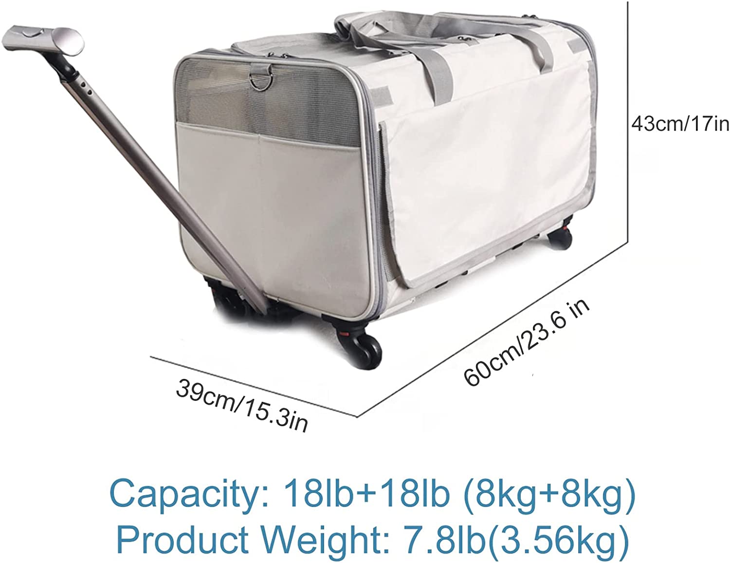 Double Compartment Pet Rolling Carrier Wheels 2 Cats Puppies Temu