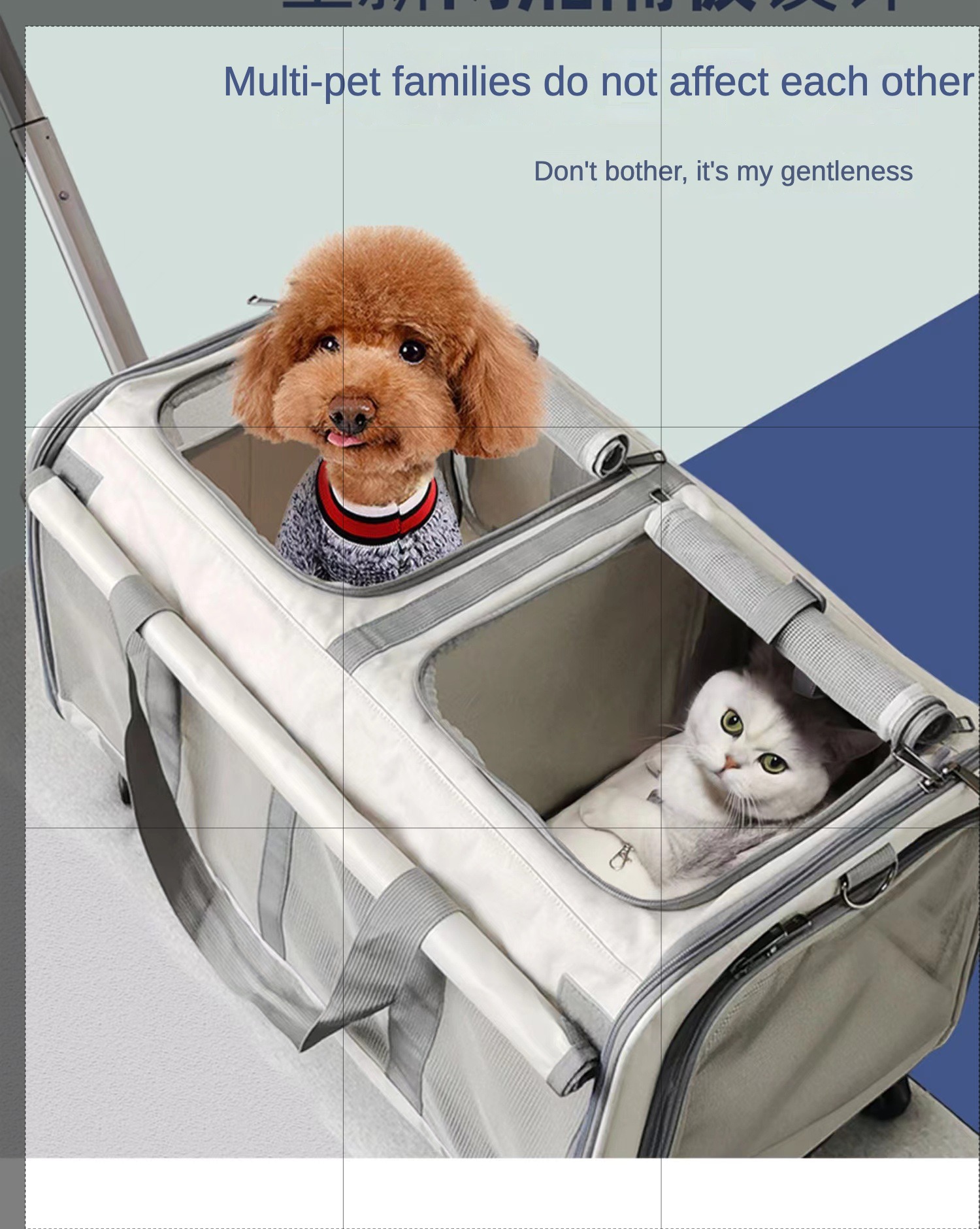 Double Compartment Pet Rolling Carrier Wheels 2 Cats Puppies Temu