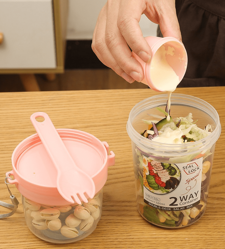 Portable Double Deck Salad Cup Breakfast Oatmeal Cereal Nut Yogurt