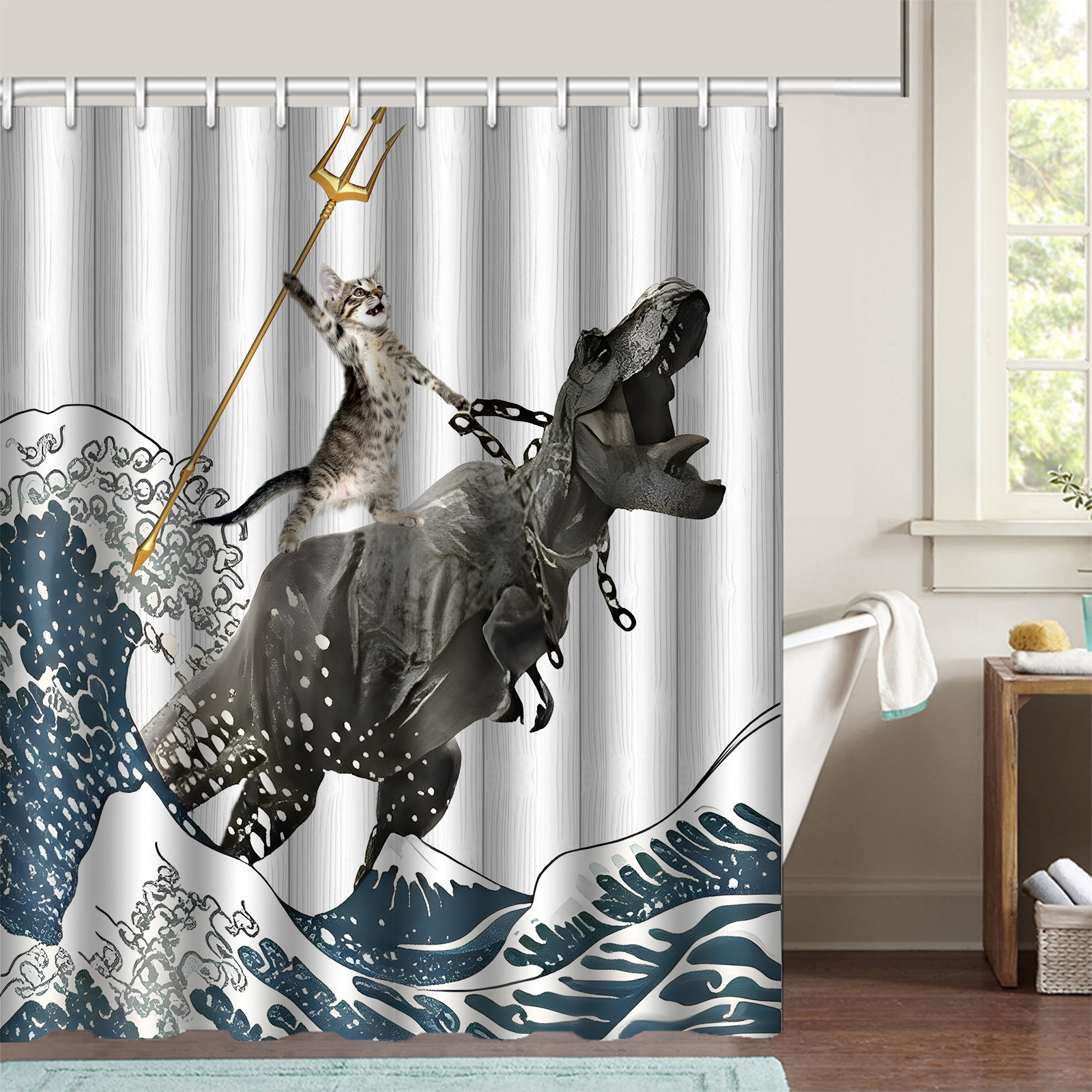Funny Cat Bathroom Set Shower Curtain & Floor Mat