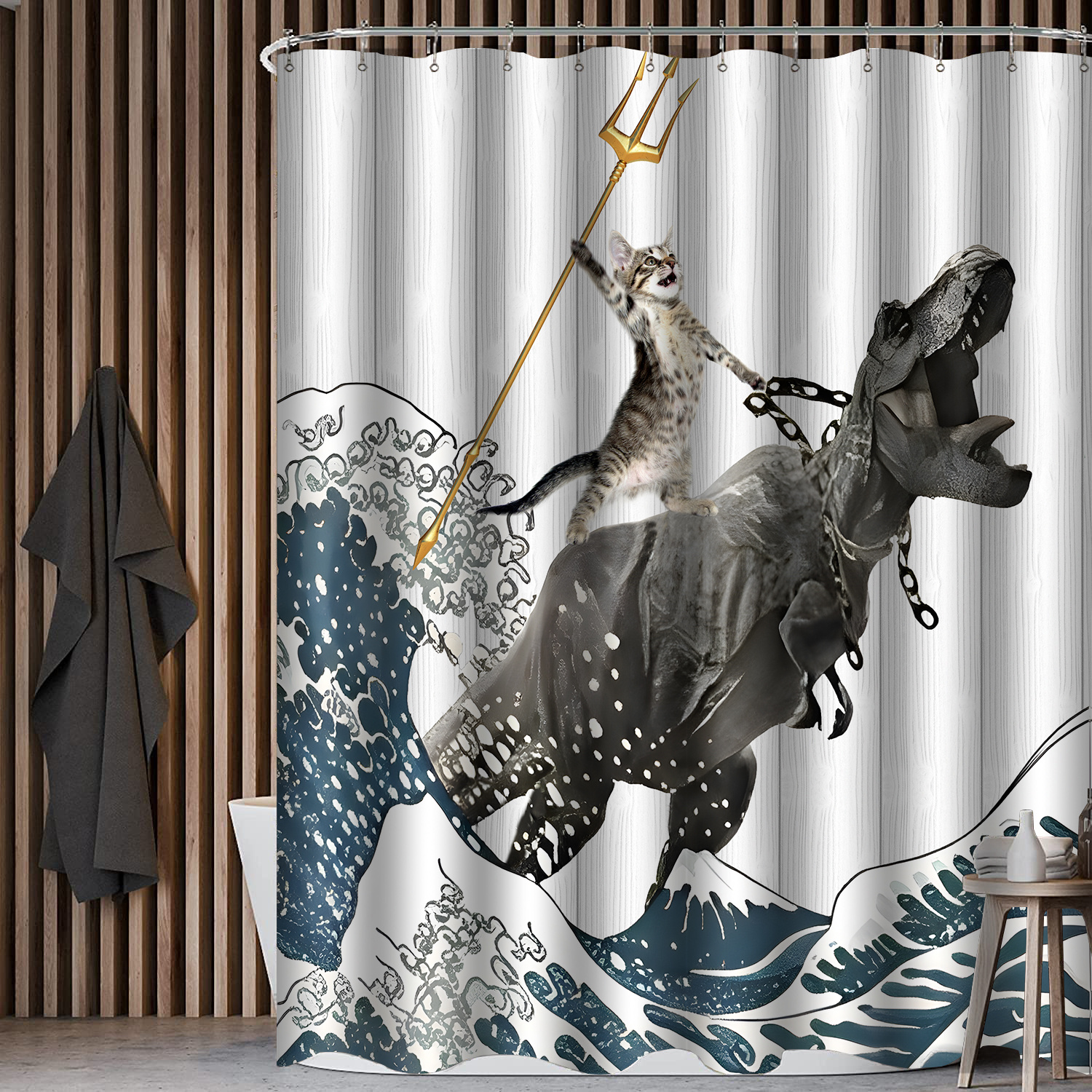 Funny Cat Bathroom Set Shower Curtain & Floor Mat