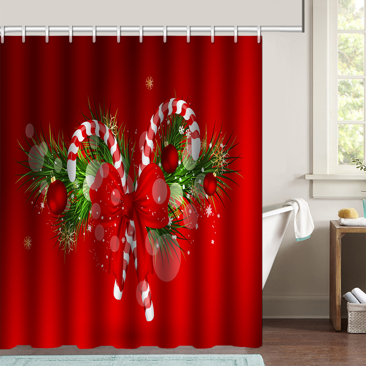 1pc Christmas Elements Themed Waterproof Shower Curtain With 12 C-shaped  Hooks, Featuring Clear Printed Patterns, Hard To Fade, Waterproof And  Moisture-proof, Ideal For Home Decor