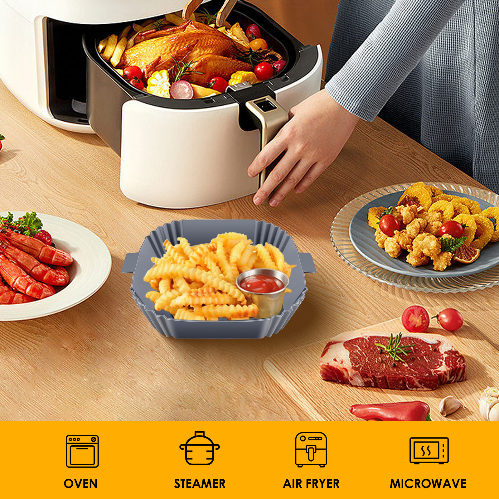 3pcs, Silicone Air Fryer Liners (7.09''), Air Fryer Liner Pots, Silicone  Basket Bowls, Reusable Baking Trays, Oven Accessories, Baking Tools,  Kitchen Gadgets, Kitchen Accessories, Home Kitchen Items