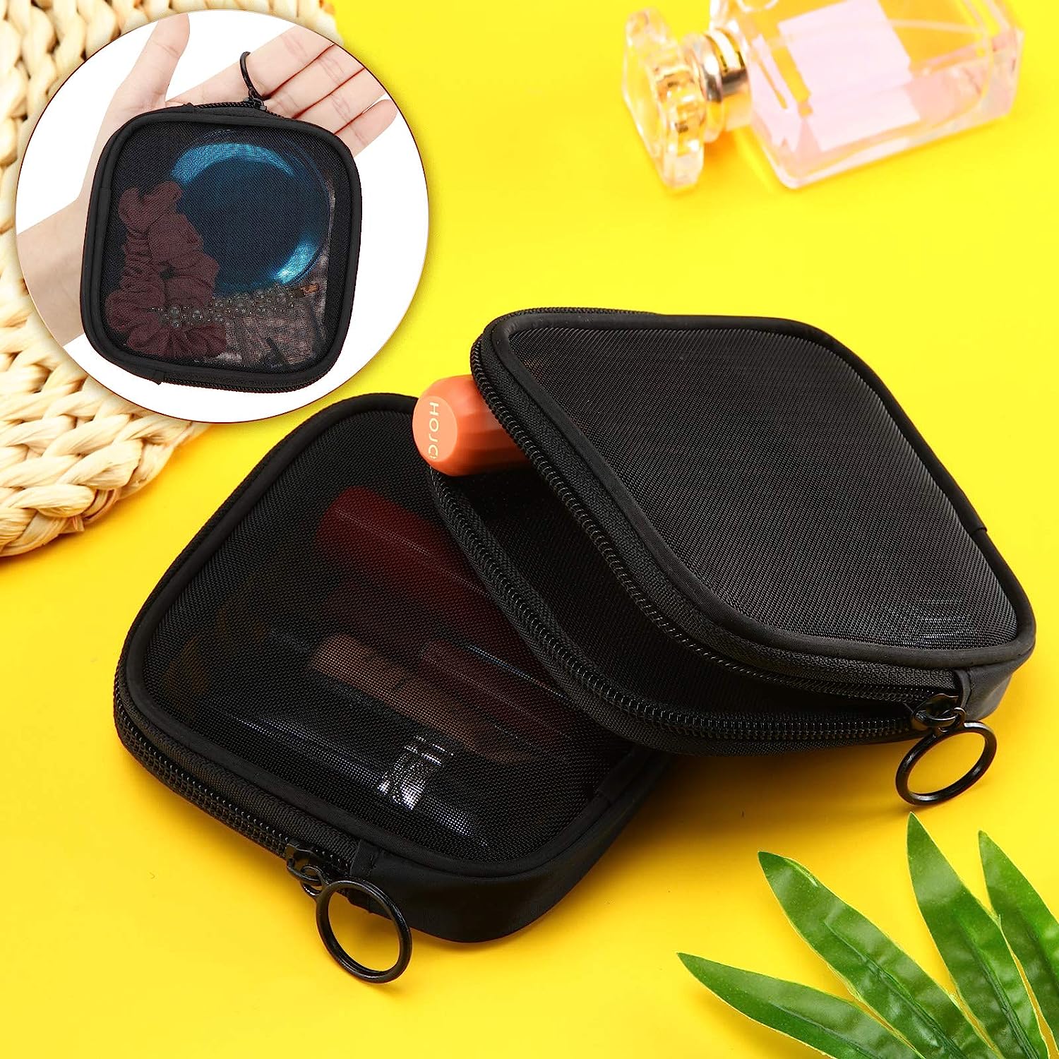 2 PCS Mesh Makeup Bags Storage Pocket Mesh Cosmetic Bag Portable Travel  Organizing Zipper Pouch Toiletries Makeup Pouches For Home Office Travel