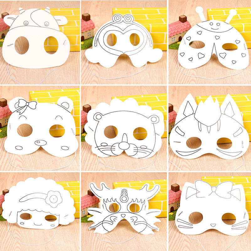 Almencla Conjunto de máscaras de animais em branco faça você mesmo Máscaras  de animais para colorir para crianças DIY Graffiti para festas de  aniversário de, Estilo b