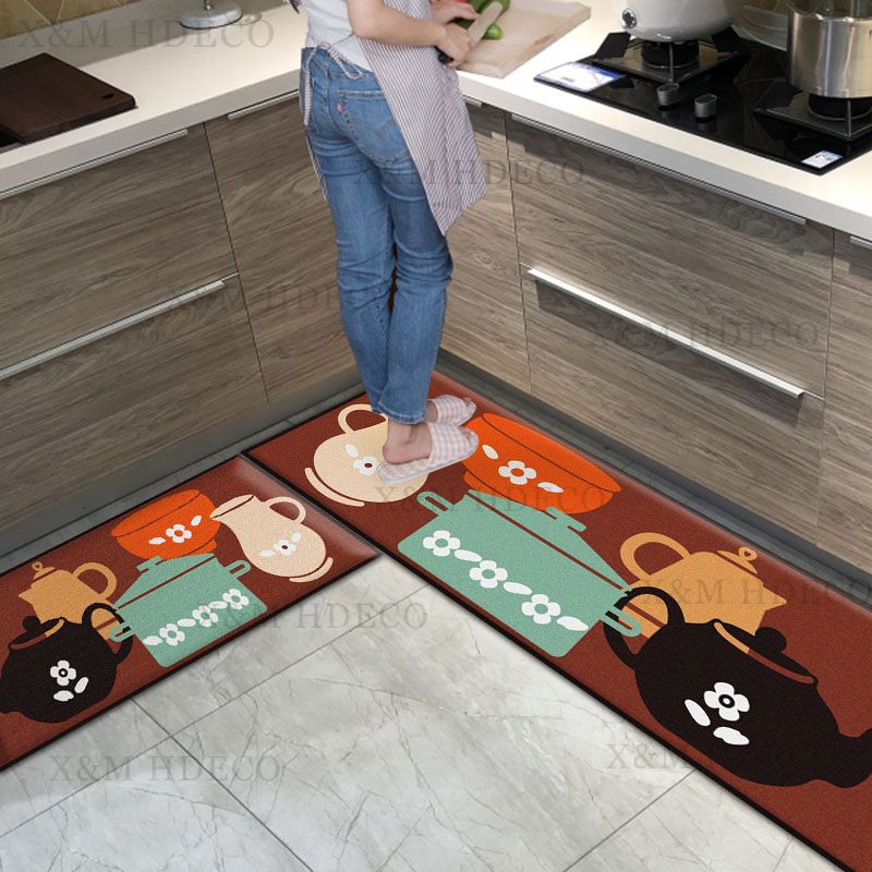 1pcs Modern Kitchen Carpet Waterproof Oilproof PVC Kitchen Mat Home Doormat  Nonslip Floor Mat for Living Room Bathroom Area Rugs