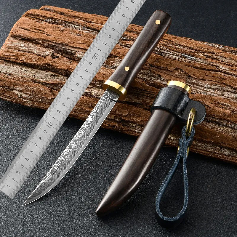 1 Set Of Outdoor Art Knife Damascus Steel Kitchen Peeler With Sheath Fruit  Picnic Knife And Vegetable Chopping Knife L9195