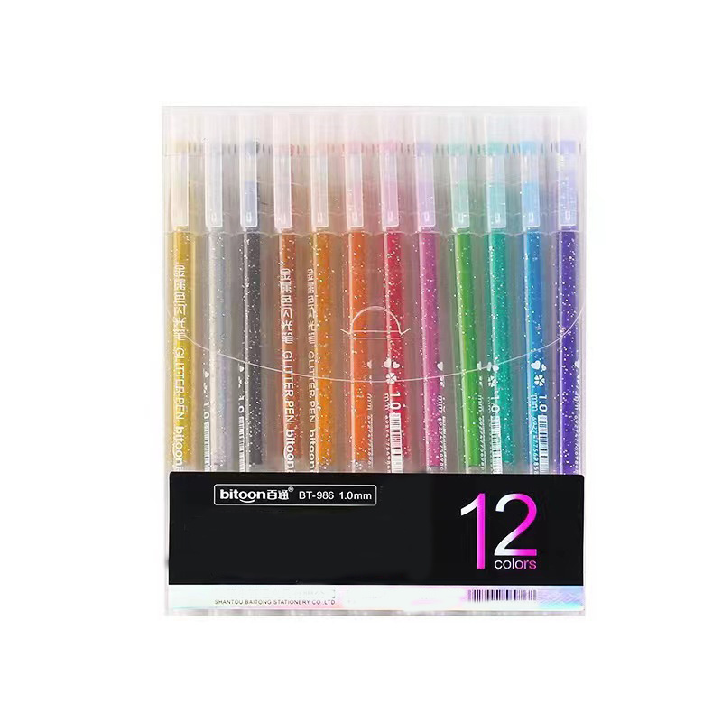 12 PCS Glitter Gel Pen Glitter in Color Box Good Quality School