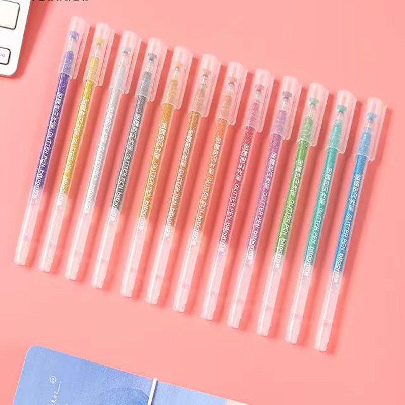 Kawaii 12Colors/Set Glitter Gel Pens Fluorescent Pen for School