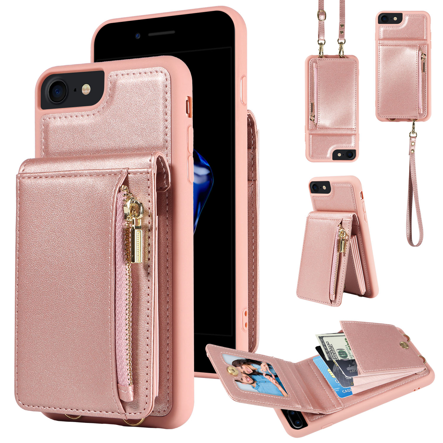 For Iphone 14 Plus 13 12 11 Pro Max Wallet Case With Card Holder, Pu  Leather Case With Ring Stand Detachable Wrist Strap - Temu Bahrain