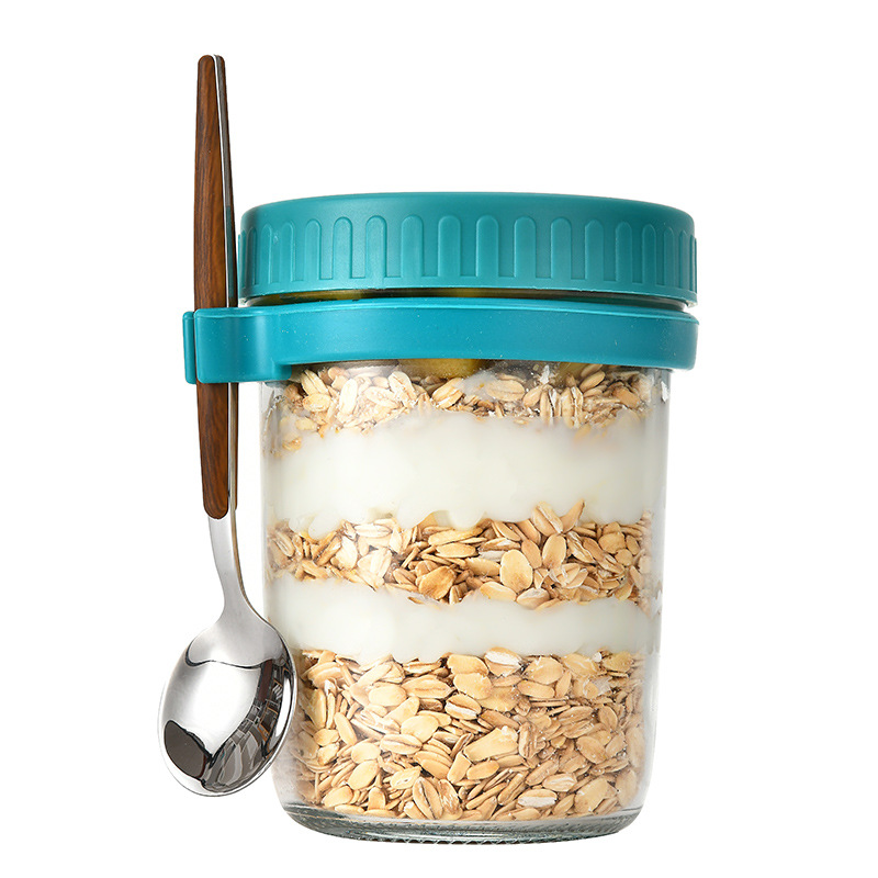 Leakproof with Lids 450ml Milk Cup Oats Container Glass Breakfast