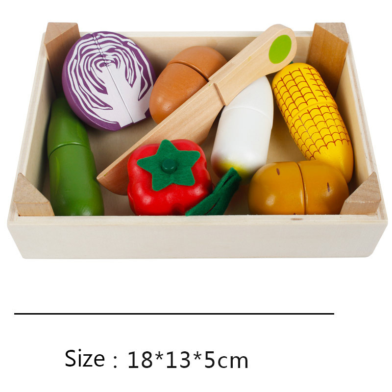 Take Me Away Wooden Cutting Fruit Vegetables Set for Kids - Pretend Play Food Toy Set with Wooden Knife and Tray Learning Toys for Toddlers (Fruit-E)