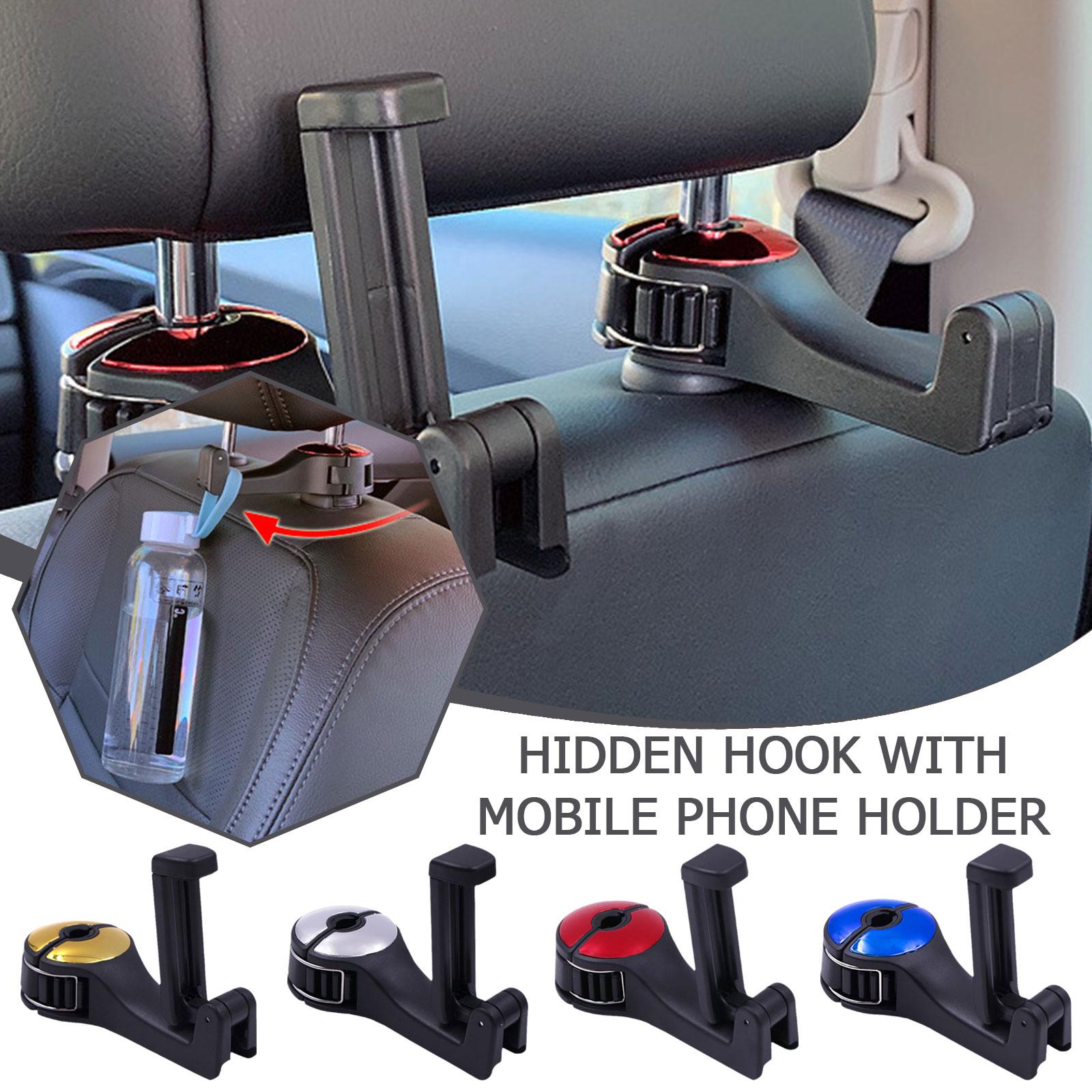 4-Packs 2-in-1 Car Headrest Hidden Hook, Upgraded Car Rear Seat