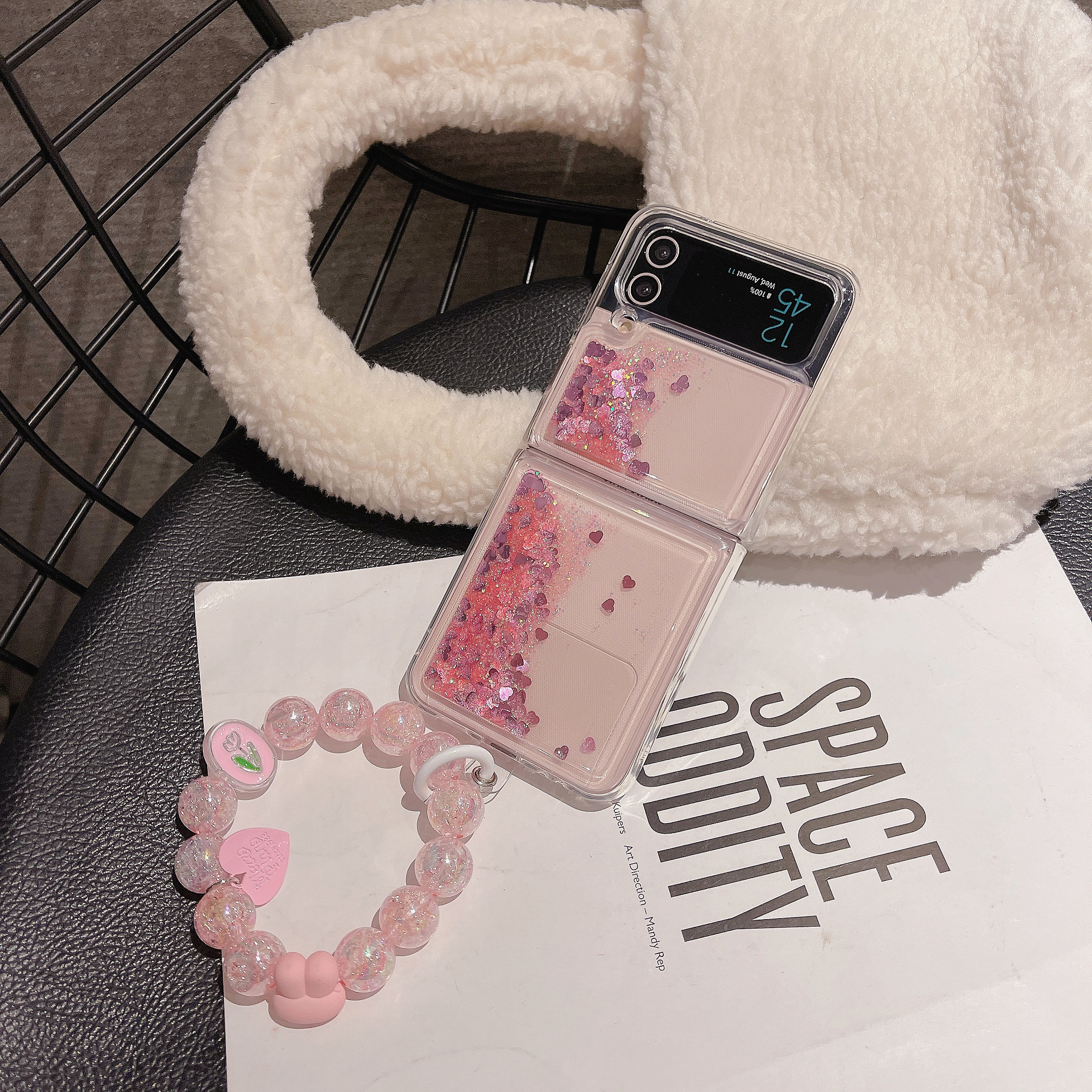 Funda Con Glitter Para Samsung Z Flip 5 Rosa