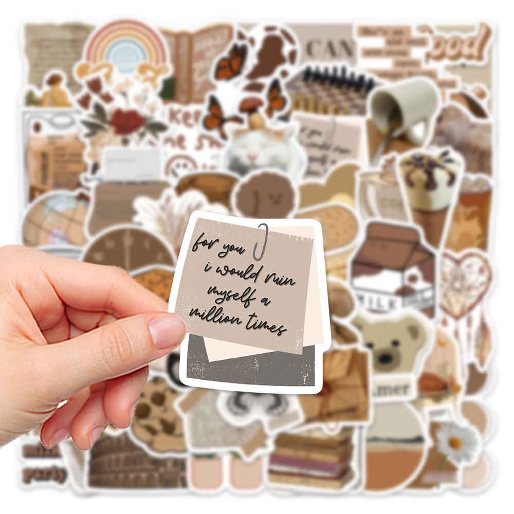 Brown Aesthetic Art Doodle Stickers Literary Simple Trendy - Temu