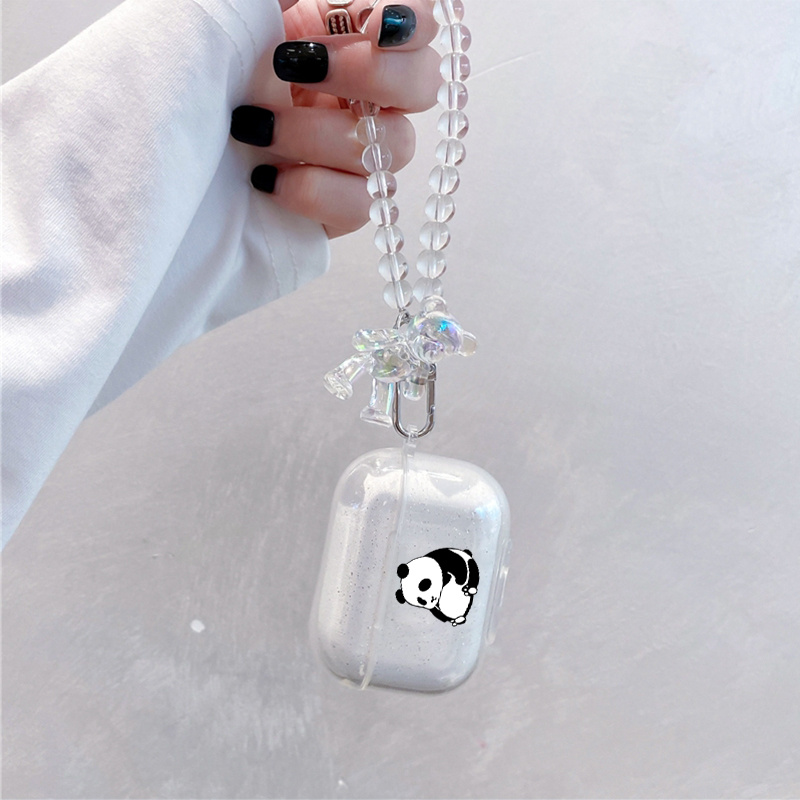 

Panda Graphic Earphone Case With Gradient Bear & Beads Ornaments, Silicone Case For Airpods1/2/3, Airpods Pro 1/2, Gift For Birthday, Girlfriend, Boyfriend, Friend Or Yourself