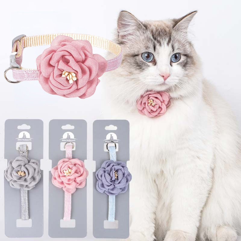 

1pc Camellia Flower Cat Collar With Pendant, Adjustable Polyester Fiber Pet Accessory For All Breed Sizes, Decorative | Elegant Pet Accessory | Polyester Fiber Collar, Pet Collar