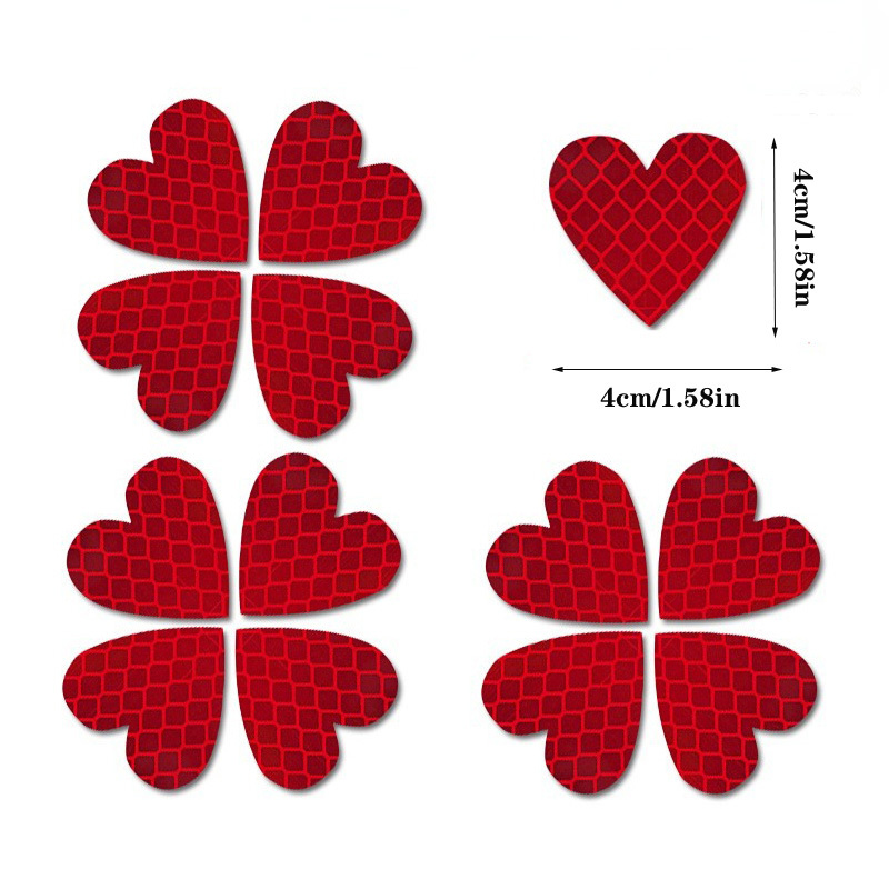 Set Of 12 Heart-shaped Reflective Safety Stickers Suitable For Vehicles, Bicycles, Strollers, And More - Featuring Bright Colors , Red, Yellow, Blue, White, And Black With Scale Design