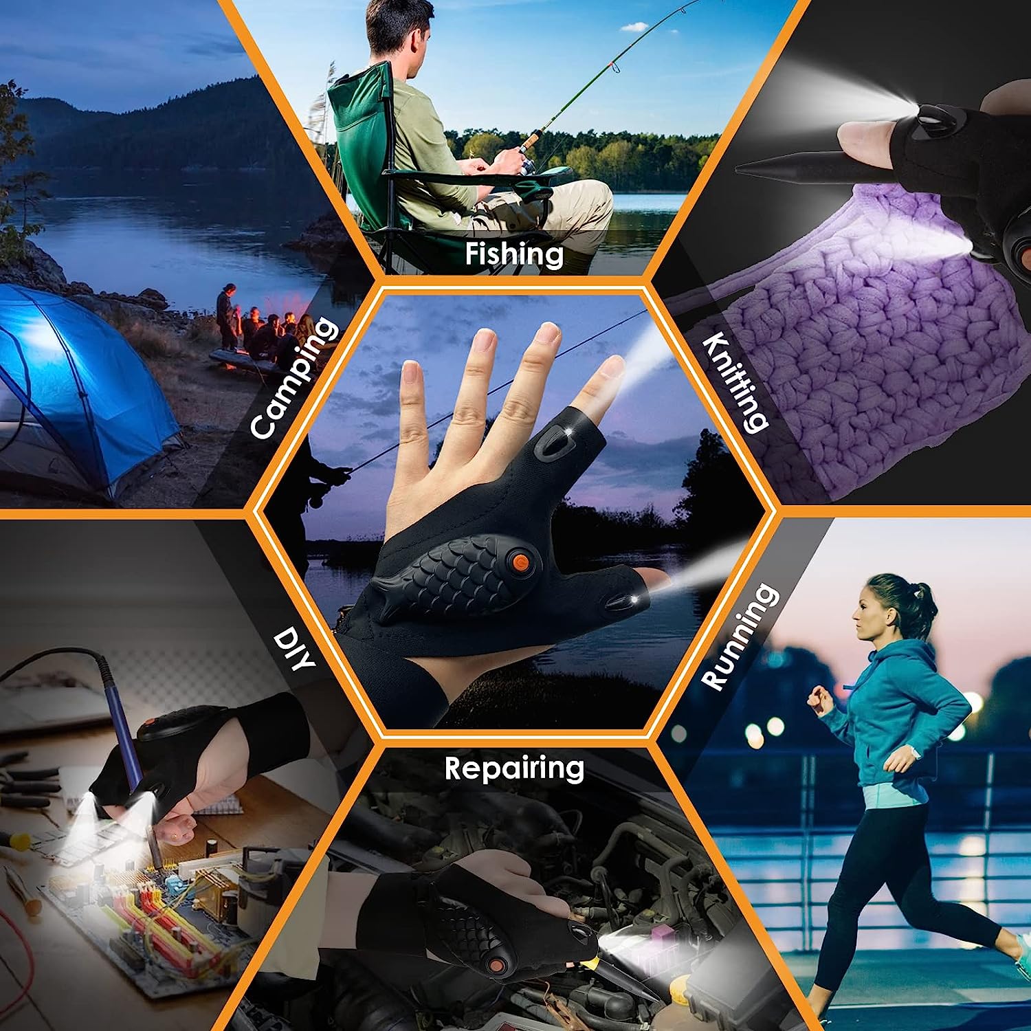 ThxToms - Guantes de linternas LED para hombre y mujer, herramienta,  aparatos, regalos para encargado de mantenimiento, pesca, reparación.