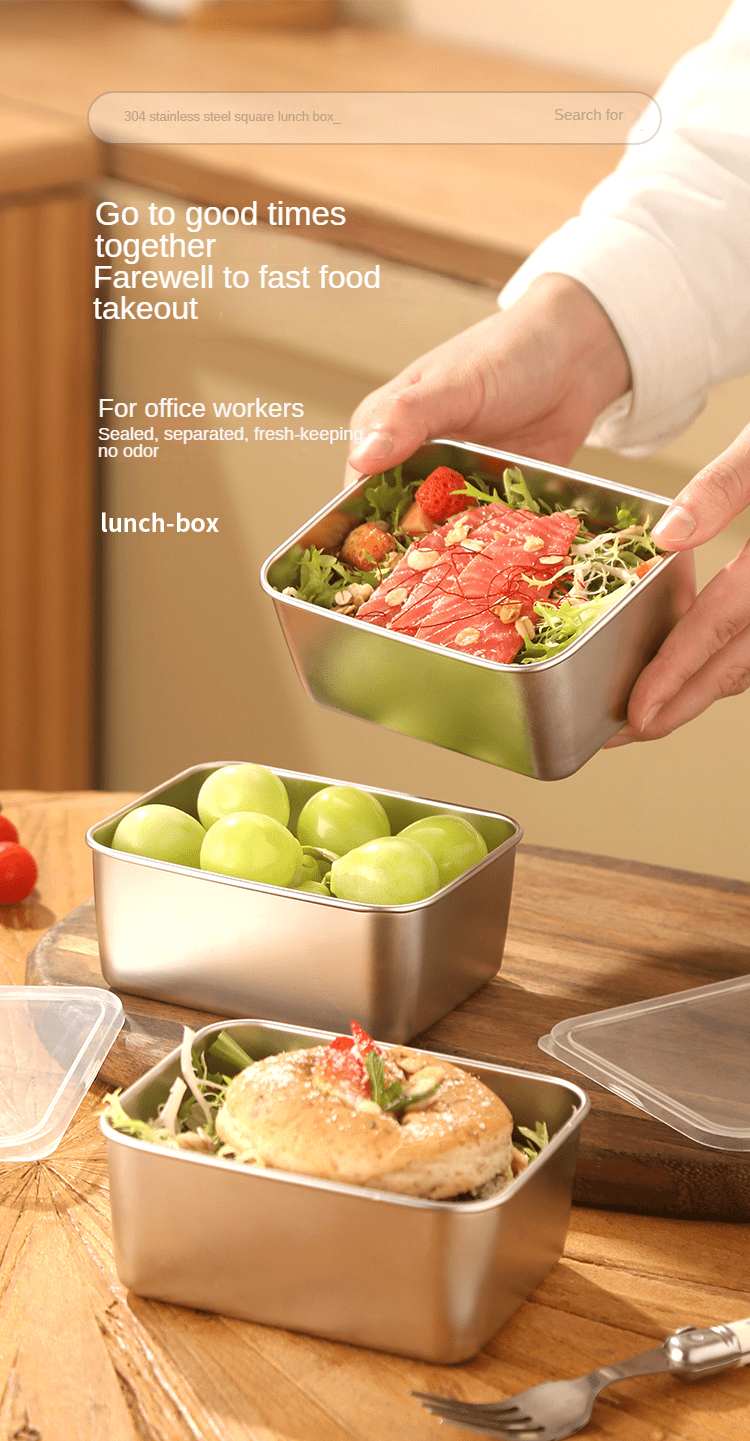 304 Stainless Steel Lunch Box Vegetable Fruit Salad Storage