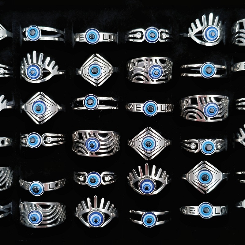 E-shop 10 Stück/Los Vintage Edelstahl Teufelsauge Ringe für Männer Frauen Großhandel Geometrische Mode Schmuck