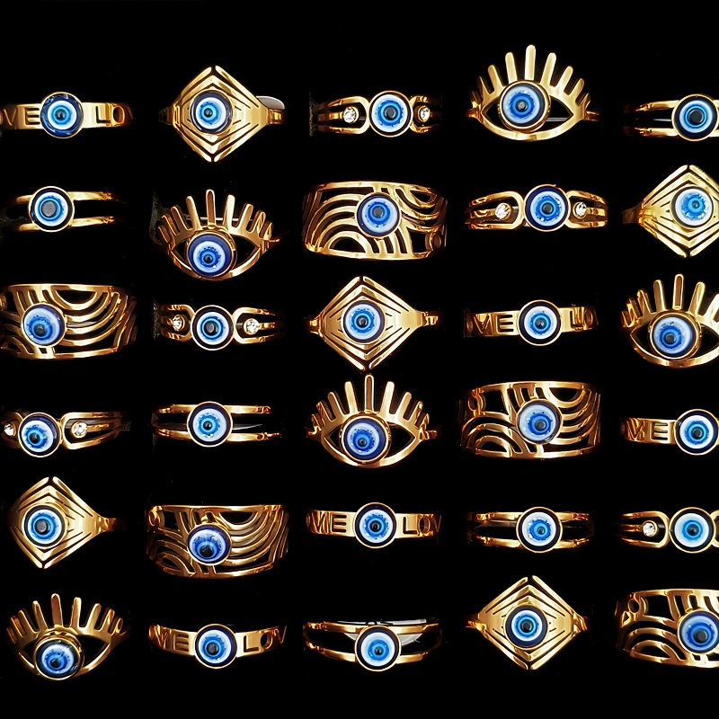 Image of 10pcs/lot Vintage Stainless Steel Eye Rings For Men And Women Wholesale Geometric Fashion Jewelry