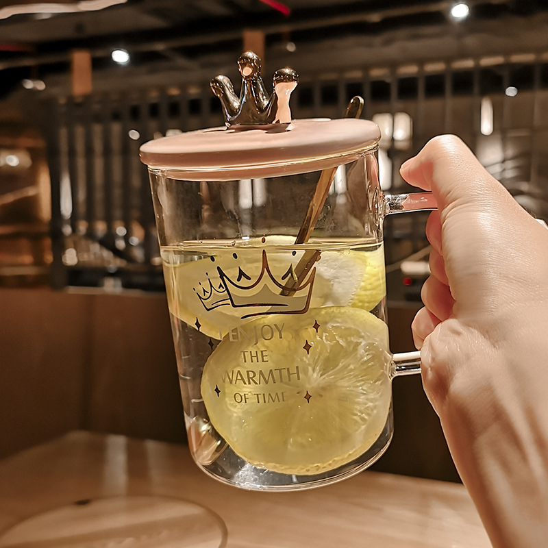 Tasse à café en verre transparent avec couvercle, Tasse à thé