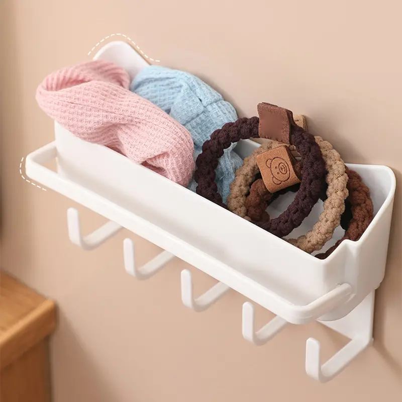 1pc White Wall-mounted Hair Accessories Organizer With Hooks For Headband &  Hair Clips, No Drilling
