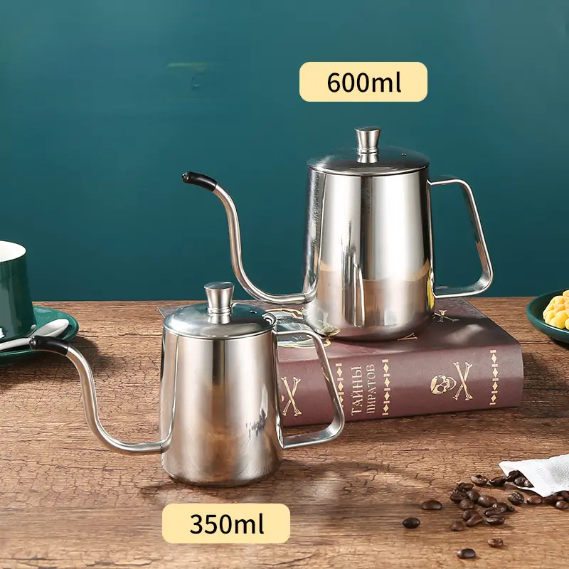 1pc 304 stainless steel fine mouthed hand flushing pot 600ml with lid thickened mini long mouthed fine mouthed drip coffee pot details 2