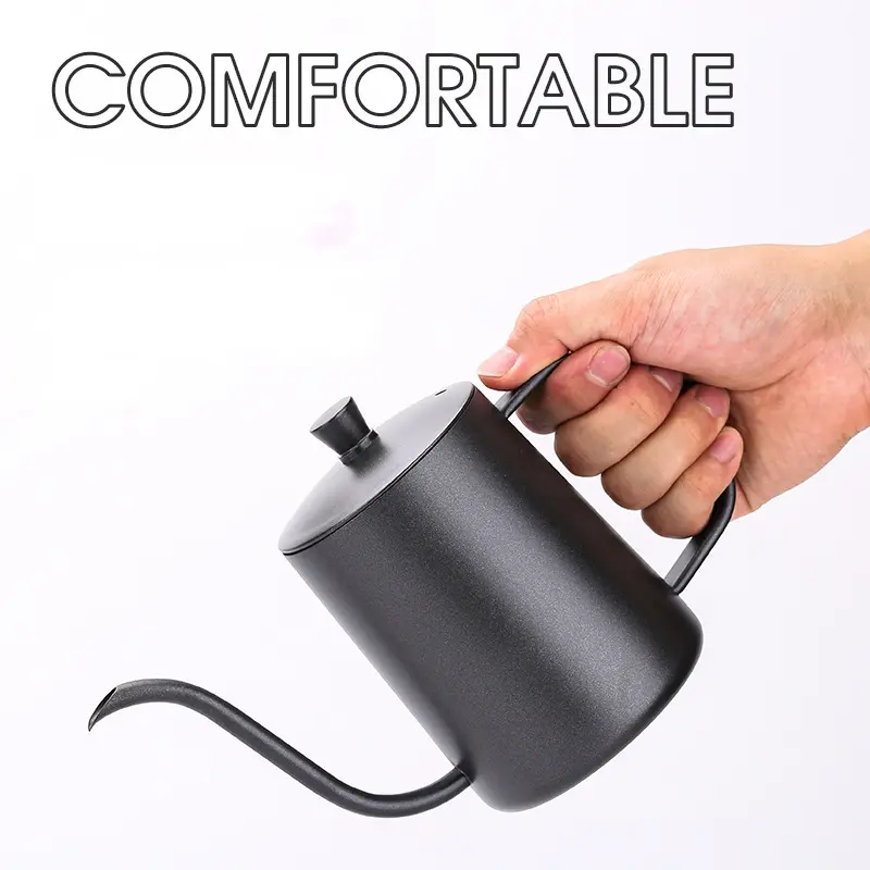 1pc 304 stainless steel fine mouthed hand flushing pot 600ml with lid thickened mini long mouthed fine mouthed drip coffee pot details 1