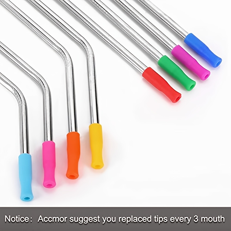  Silicone Tips for Stainless Steel Straws, Set of 8 x 6mm  Multi-colored Anti-burn Safety Straw Tips and Anti Rattle Grommets