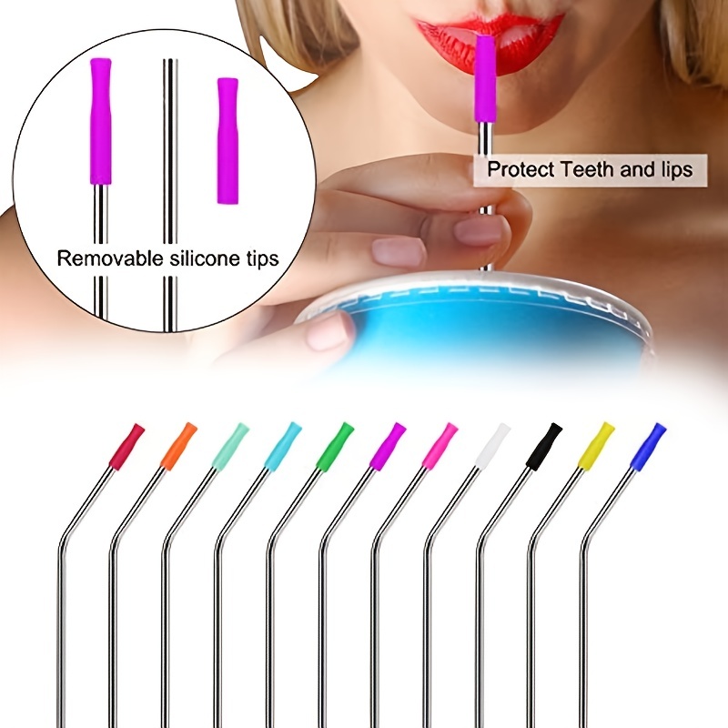  Silicone Tips for Stainless Steel Straws, Set of 8 x 6mm  Multi-colored Anti-burn Safety Straw Tips and Anti Rattle Grommets