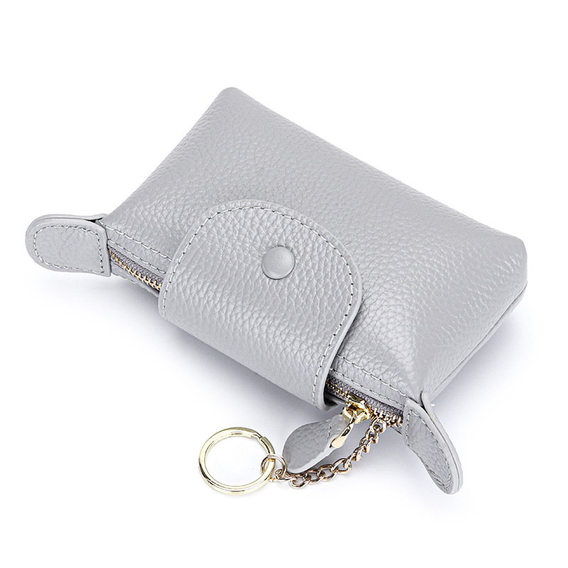 Longchamp Le Pliage Cuir Coin Purse With Key Ring In Black/silver